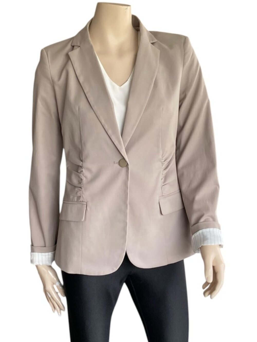 Calvin Klein Ruched Waist Single-Button Blazer Taupe S8â
